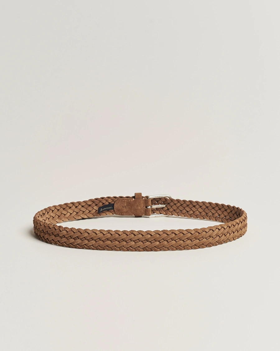 Mies |  | Anderson\'s | Woven Suede Belt 3 cm Light Brown