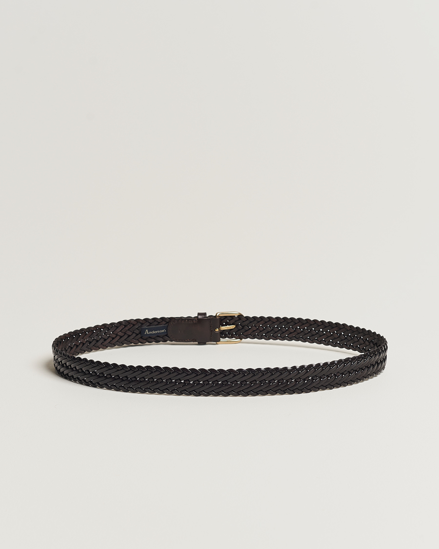 Mies | Anderson's | Anderson\'s | Woven Leather Belt 3 cm Dark Brown