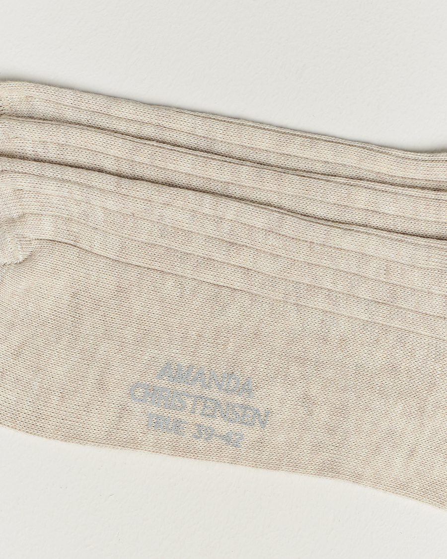 Mies | Alusvaatteet | Amanda Christensen | 3-Pack True Cotton Ribbed Socks Sand Melange