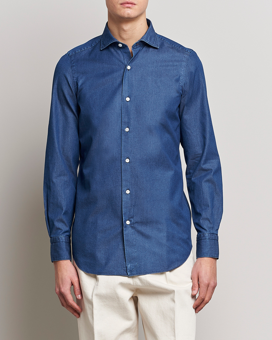 Mies | Formal Wear | Finamore Napoli | Milano Slim Denim Shirt Dark Indigo