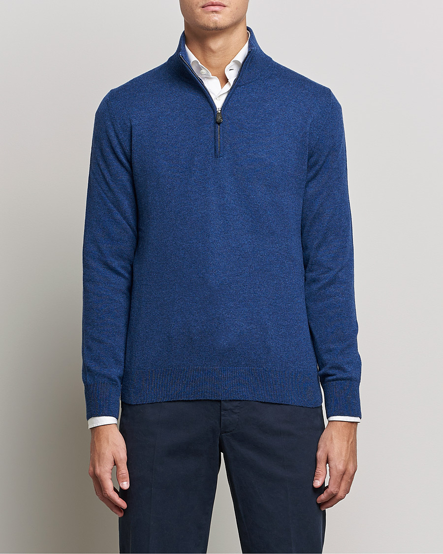 Mies | Formal Wear | Piacenza Cashmere | Cashmere Half Zip Sweater Indigo Blue
