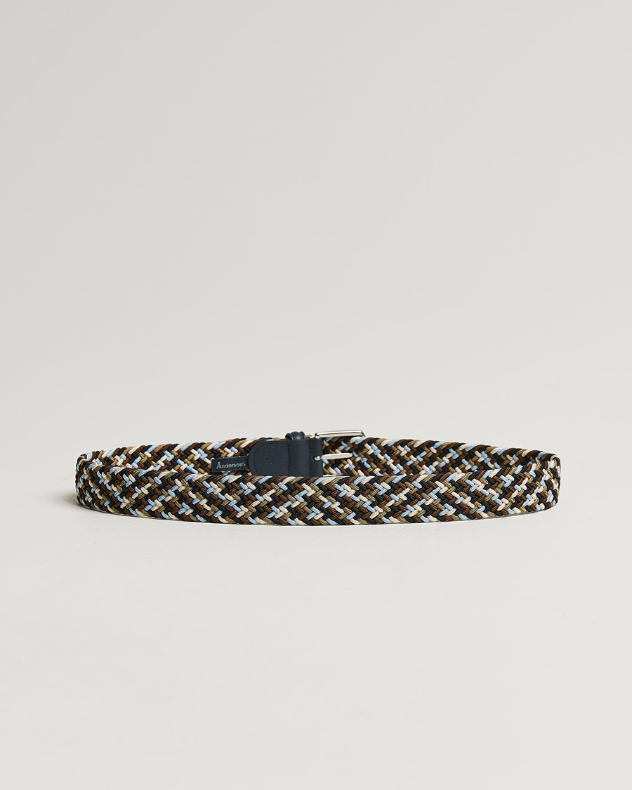 Mies |  | Anderson\'s | Stretch Woven 3,5 cm Belt Navy/Green/Brown