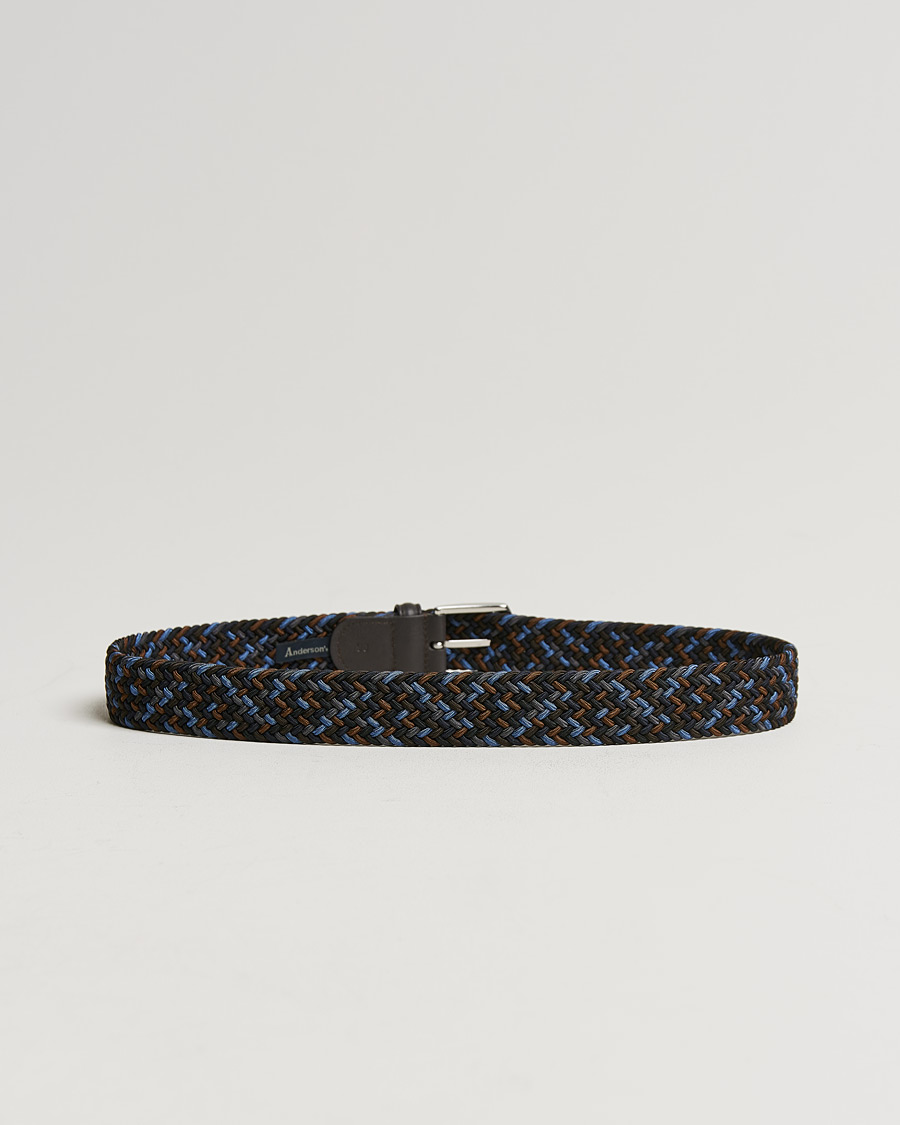 Mies | Vyöt | Anderson\'s | Stretch Woven 3,5 cm Belt Navy/Brown