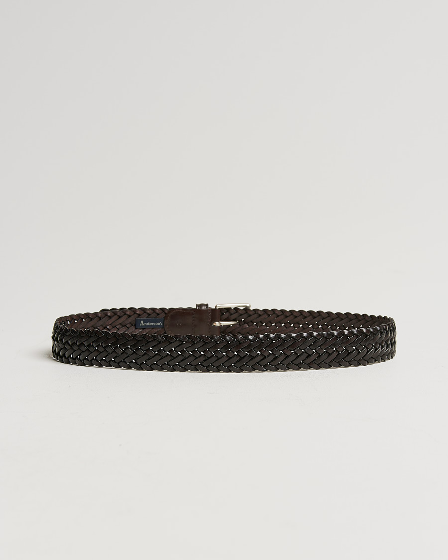 Mies | Vyöt | Anderson\'s | Woven Leather 3,5 cm Belt Dark Brown