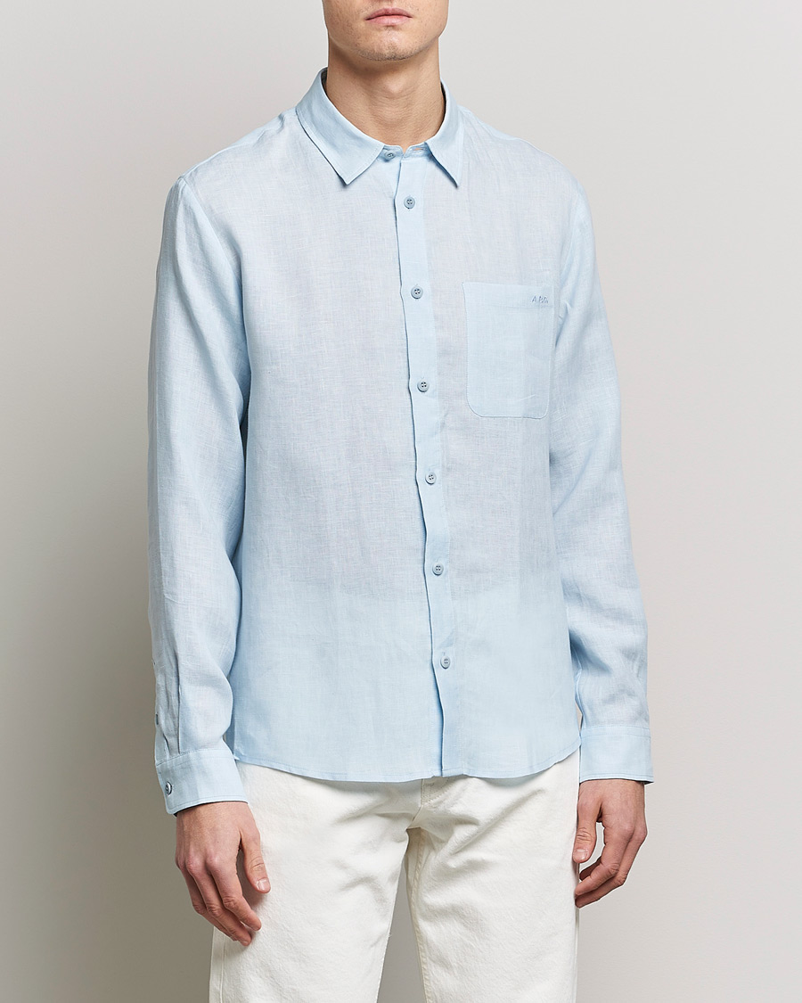 Mies | Kauluspaidat | A.P.C. | Cassel Linen Shirt Light Blue