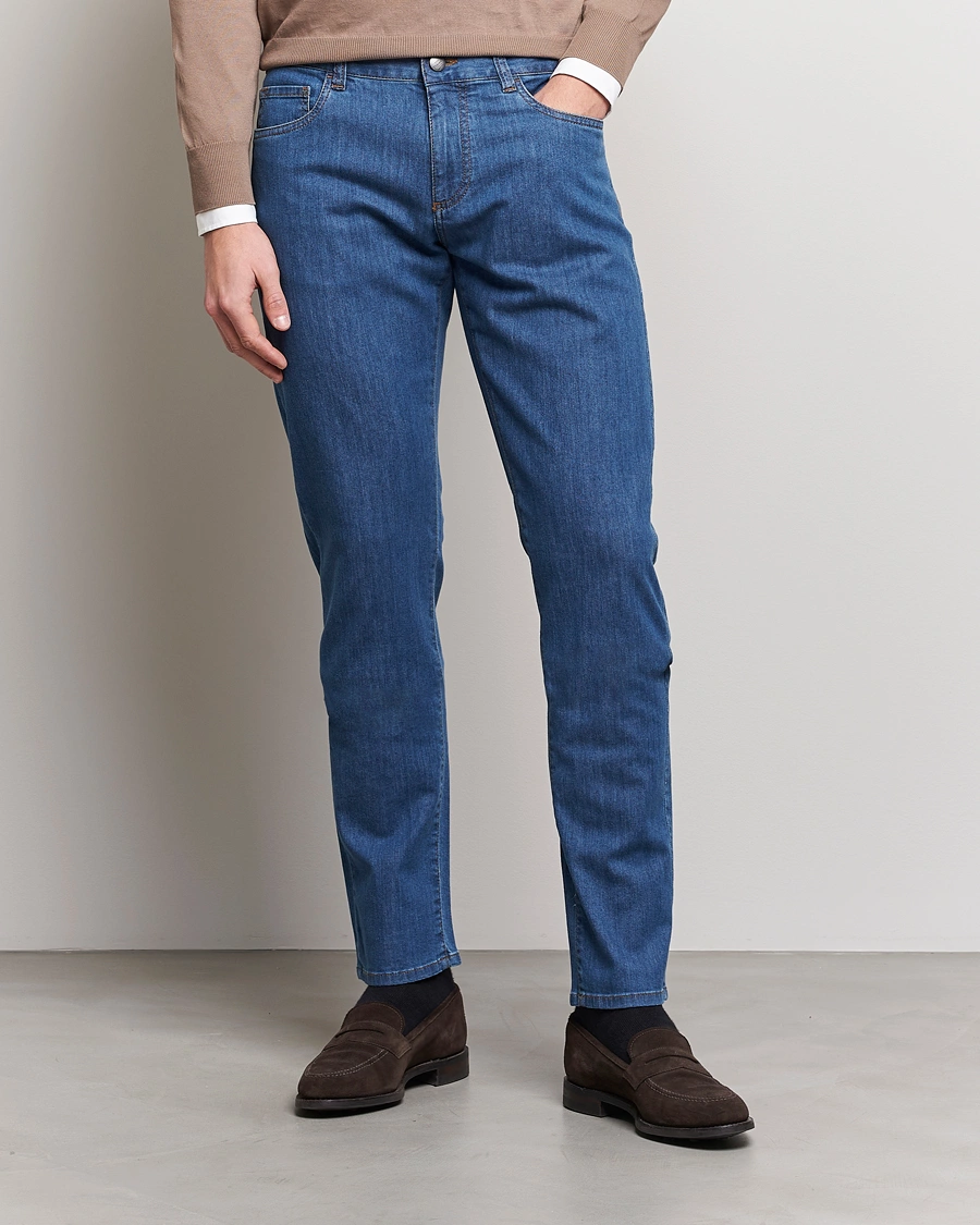 Mies | Farkut | Canali | Slim Fit 5-Pocket Jeans Blue Wash
