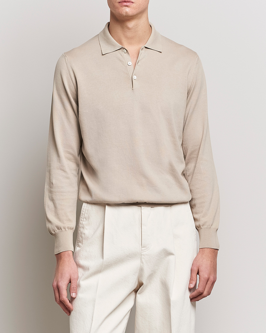 Mies | Formal Wear | Canali | Cotton Long Sleeve Polo Beige