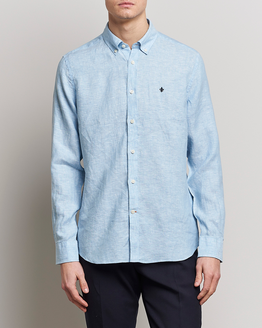 Mies | Pellavapaidat | Morris | Douglas Linen Button Down Shirt Light Blue