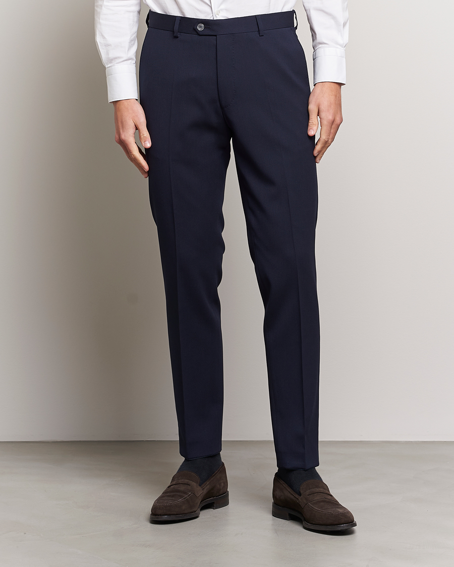 Mies | Vaatteet | Oscar Jacobson | Denz Structured Wool Trousers Blue