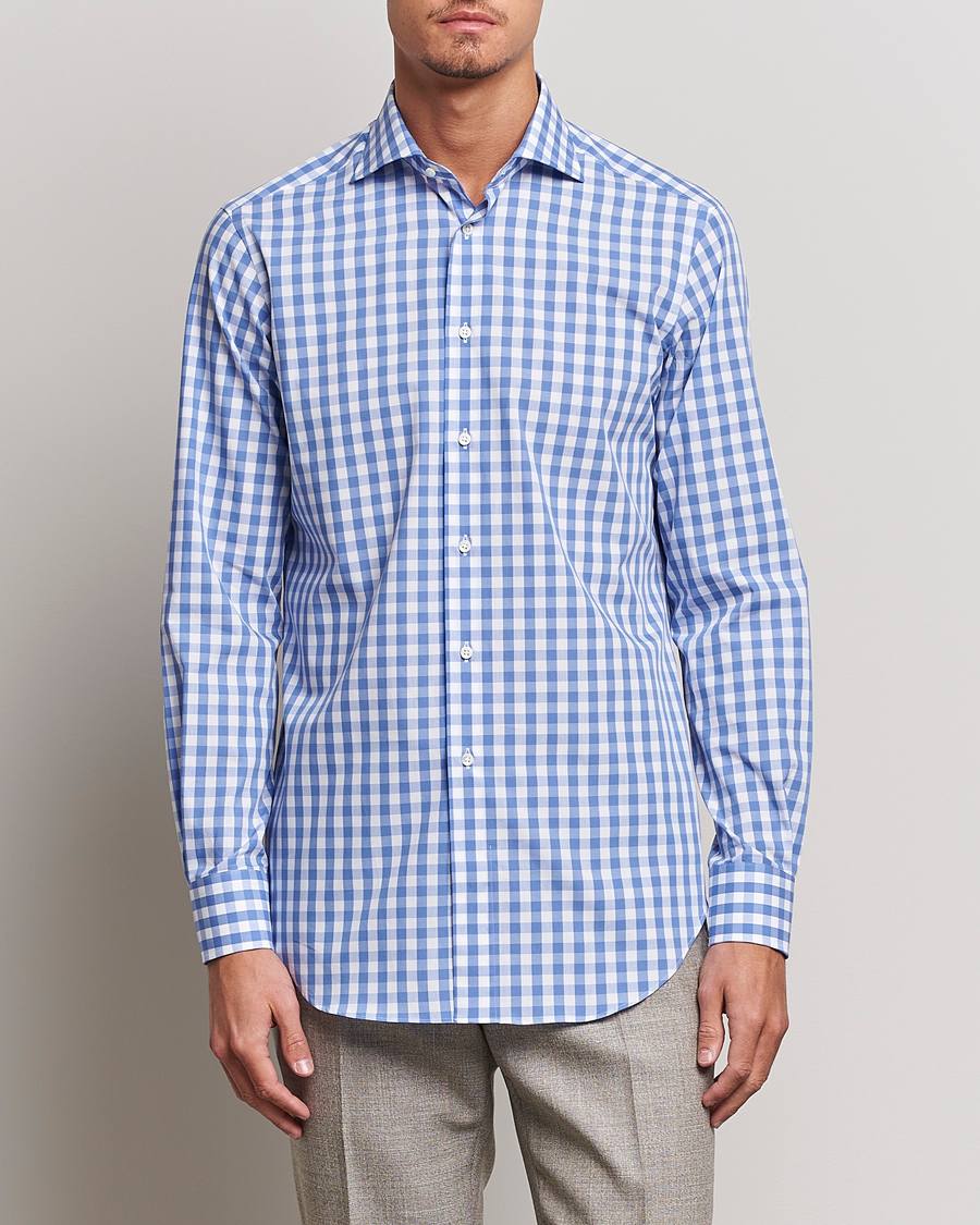 Mies | Oxford-paidat | Kamakura Shirts | Slim Fit Broadcloth Spread Shirt Blue Gingham