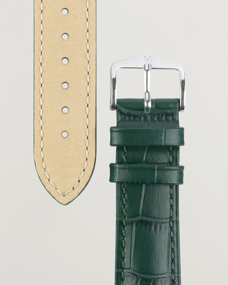 Mies |  | HIRSCH | Duke Embossed Leather Watch Strap Green