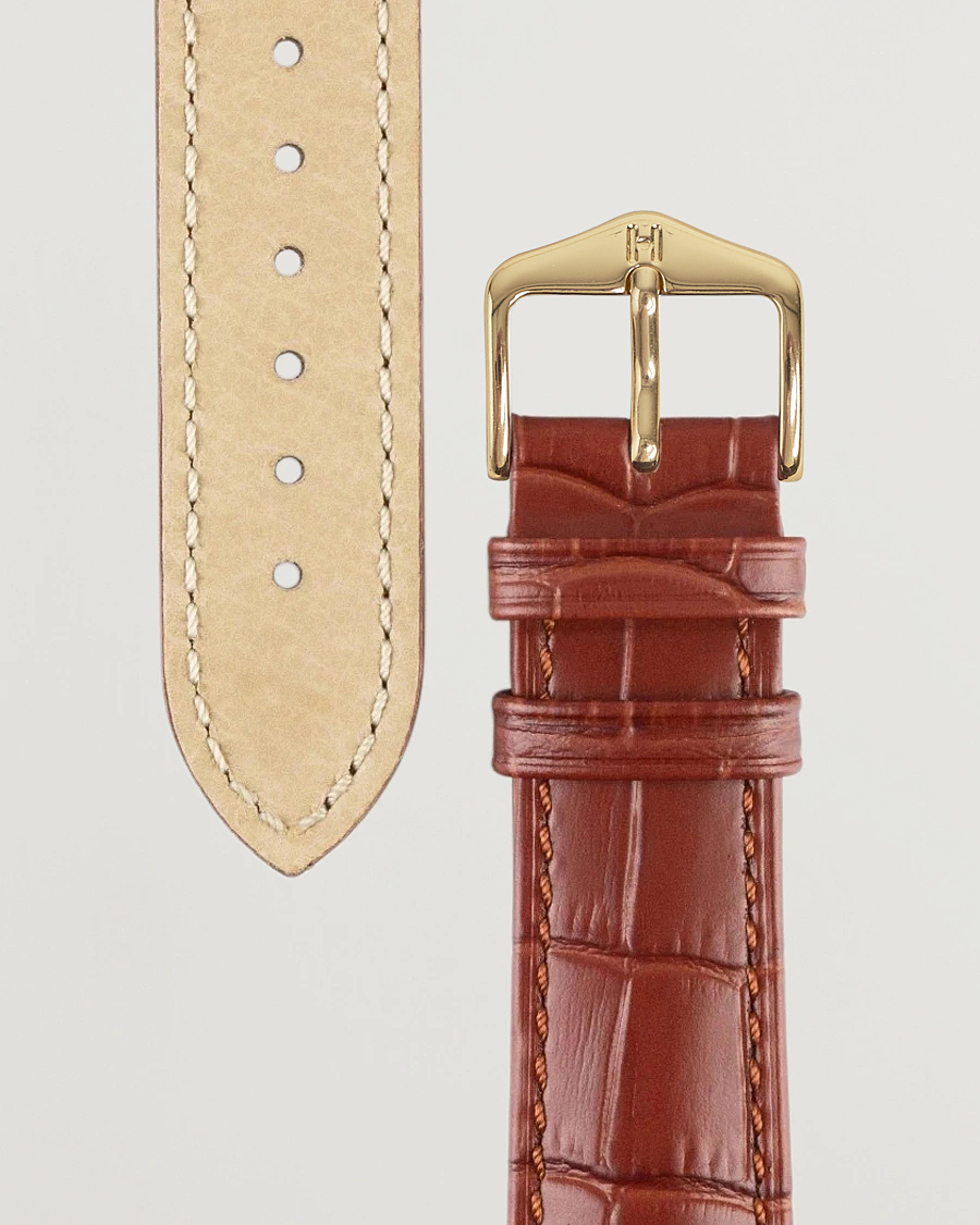 Mies | Kellonrannekkeet | HIRSCH | Duke Embossed Leather Watch Strap Golden Brown
