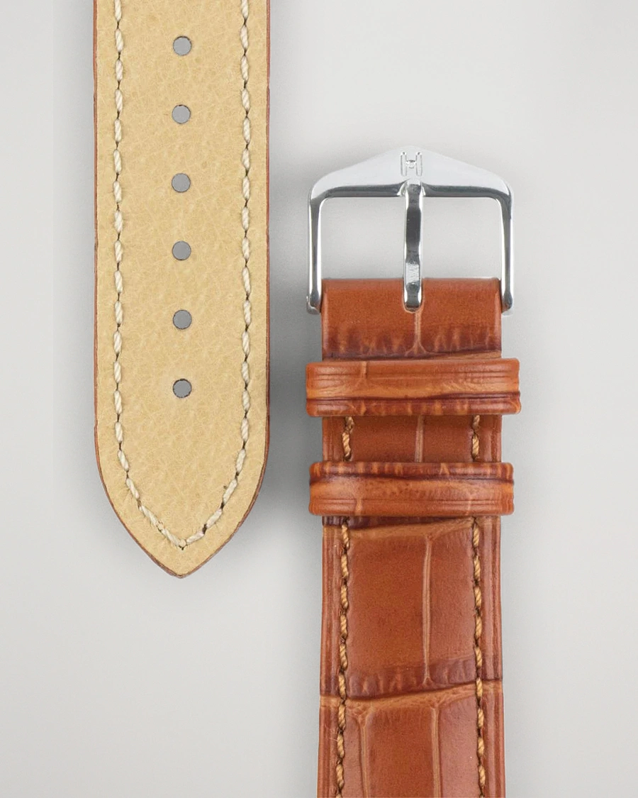 Mies |  | HIRSCH | Duke Embossed Leather Watch Strap Honey Brown