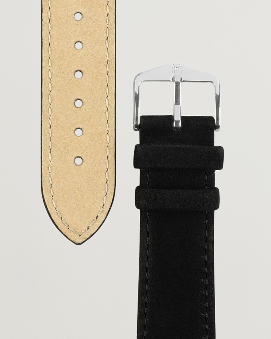 Mies | Kellonrannekkeet | HIRSCH | Osiris Calf Leather Nubuck Effect Watch Strap Black