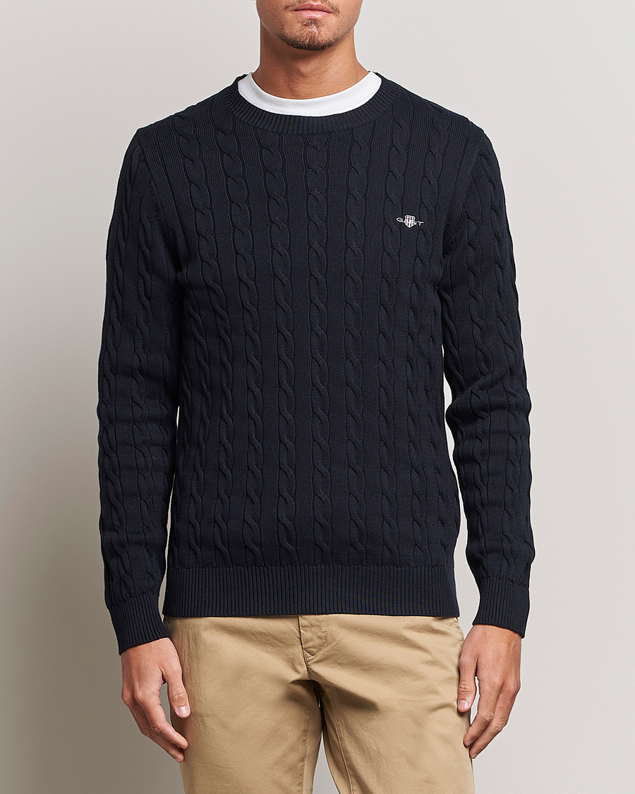 Mies | Neuleet | GANT | Cotton Cable Crew Neck Pullover Evening Blue
