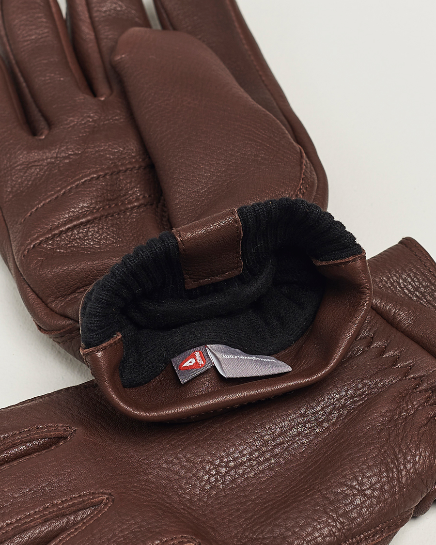 Mies | Käsineet | Hestra | Kjetil Deerskin Rib Knitted Cuff Glove Chocolate