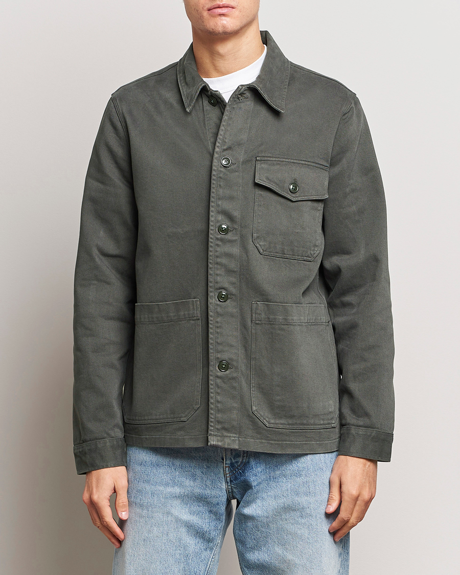 Mies | Rennot | A Day\'s March | Patch Pocket Sturdy Twill Overshirt Olive