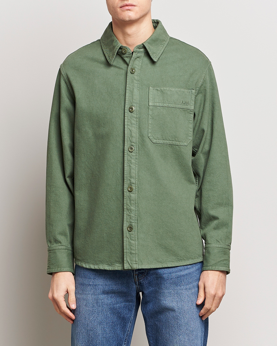 Mies | Overshirts | A.P.C. | Basile Denim Overshirt Dark Green