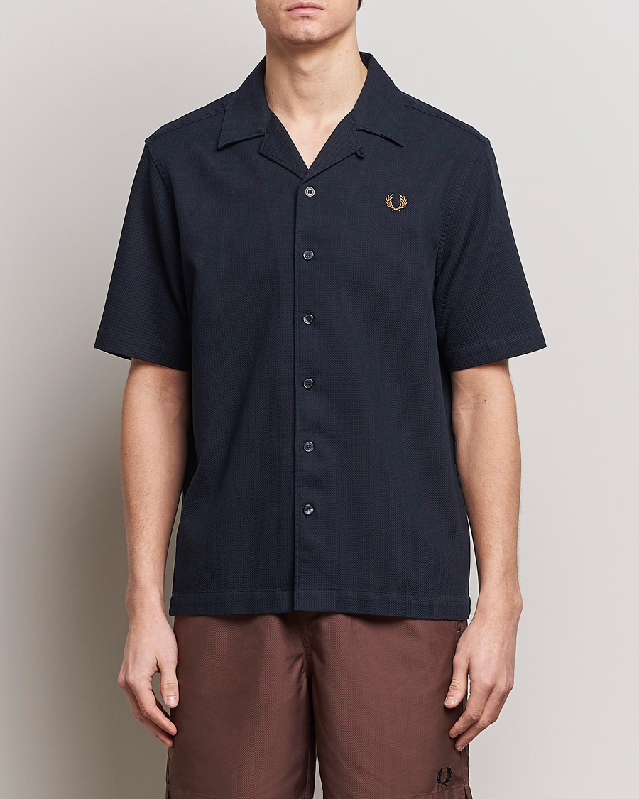 Mies | Fred Perry | Fred Perry | Pique Textured Short Sleeve Shirt Navy