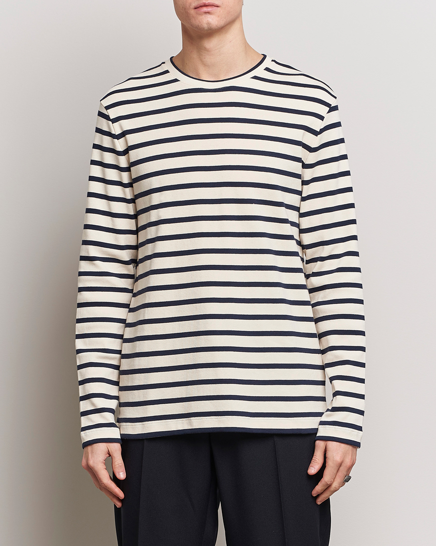 Mies |  | Jil Sander | Long Sleeve Rib Cotton T-Shirt Marine Stripes