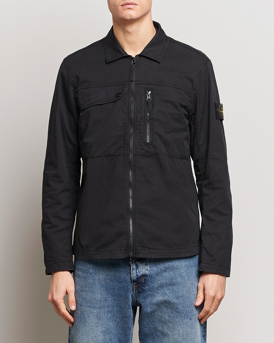 Mies |  | Stone Island | Cotton Twill Stretch Zip Overshirt Black