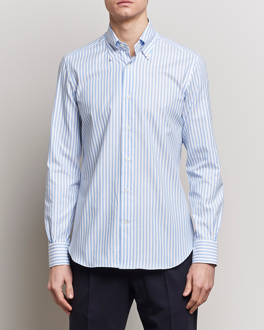 Mies | Formal Wear | Mazzarelli | Soft Oxford Button Down Shirt Blue Stripe