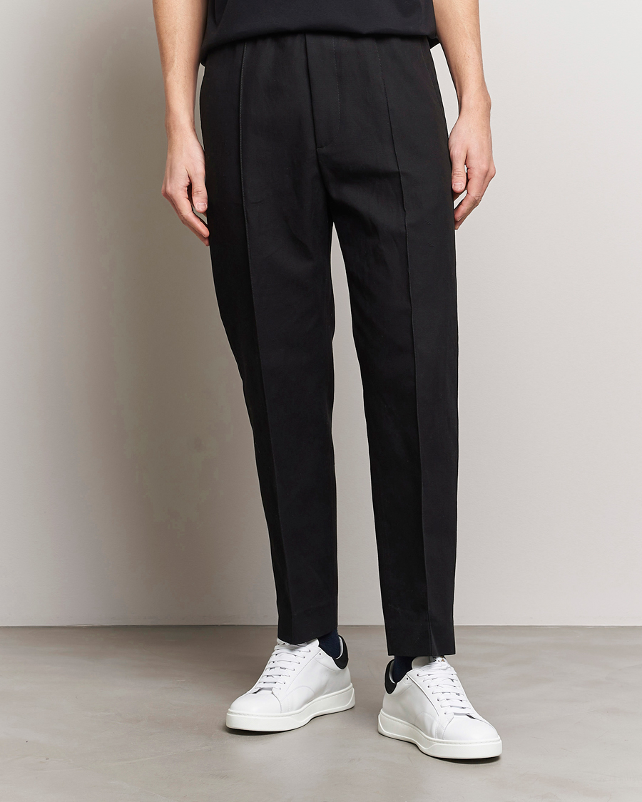 Mies | Vaatteet | Lanvin | Cotton/Linen Drawstring Trousers Black