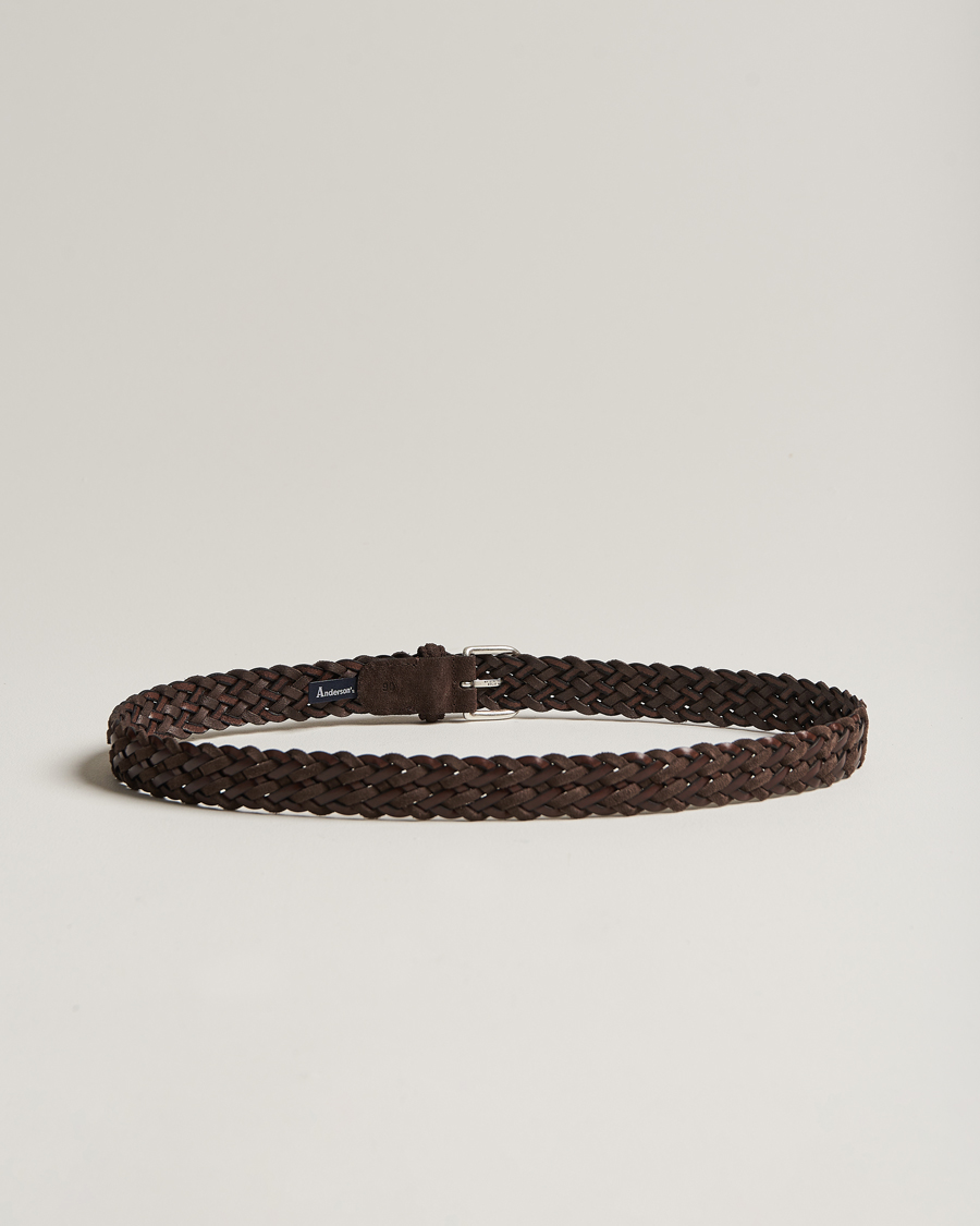 Mies | Vyöt | Anderson\'s | Woven Suede/Leather Belt 3 cm Dark Brown