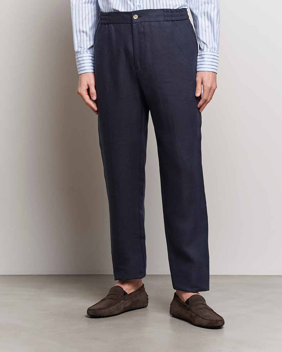 Mies |  | Etro | Linen Drawstring Trousers Navy