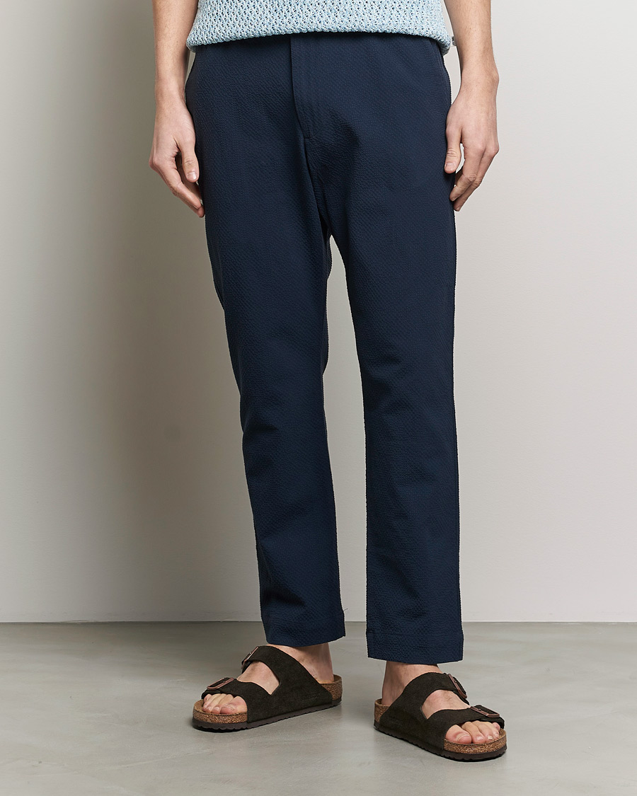 Mies |  | NN07 | Billie Seersucker Drawstring Trousers Navy Blue