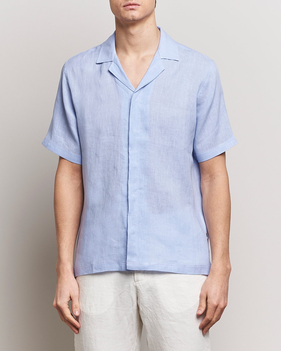 Mies | Orlebar Brown | Orlebar Brown | Maitan Short Sleeve Linen Shirt Soft Blue