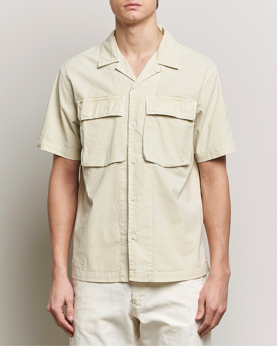 Mies |  | Belstaff | Caster Short Sleeve Seersucker Shirt Beige
