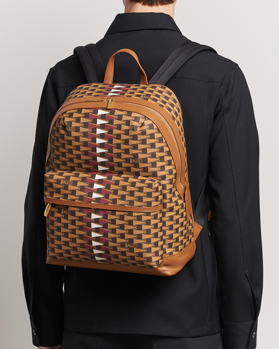 Mies | Luxury Brands | Bally | Pennant Monogram Leather Backpack Brown