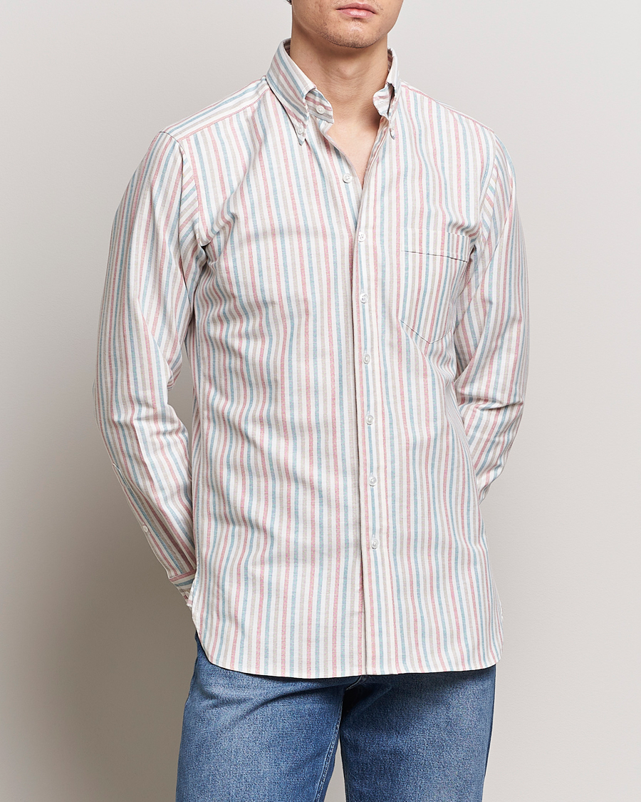 Mies | Vaatteet | Drake\'s | Thin Tripple Stripe Oxford Shirt White