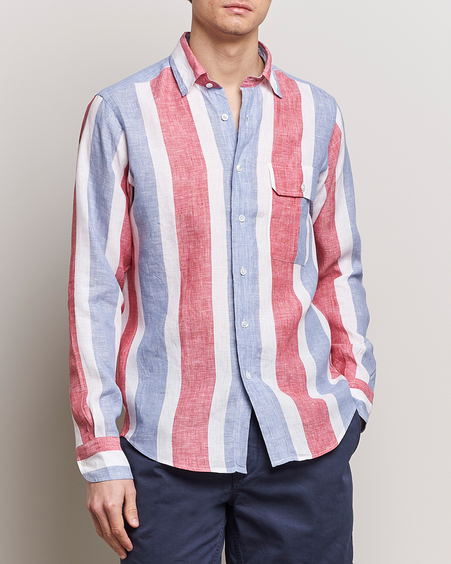 Mies | Vaatteet | Drake\'s | Thick Stripe Linen Shirt Red/Blue