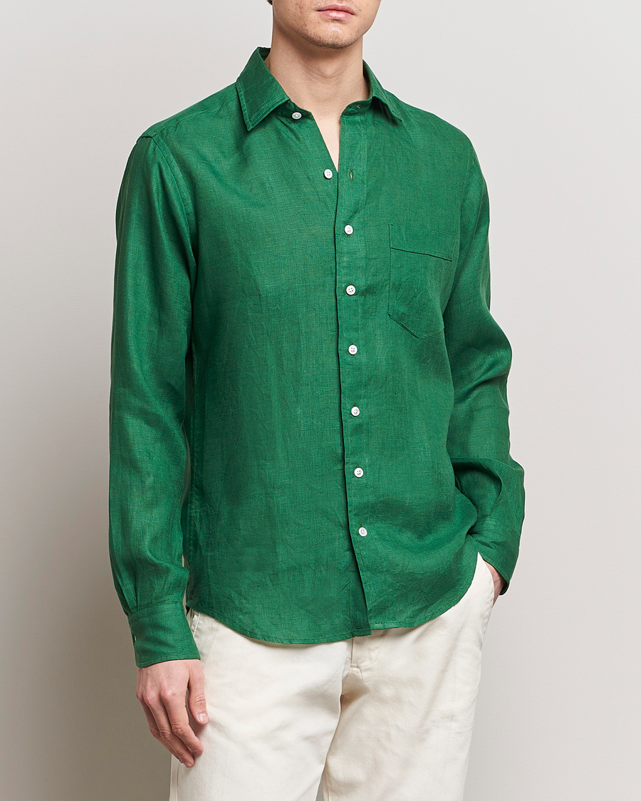 Mies | Vaatteet | Drake\'s | Linen Summer Shirt Green