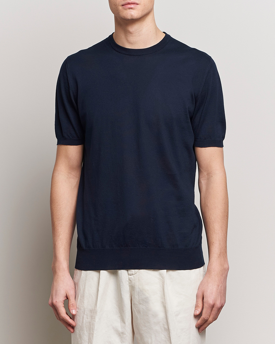 Mies | Luxury Brands | Kiton | Sea Island Cotton Knit T-Shirt Navy