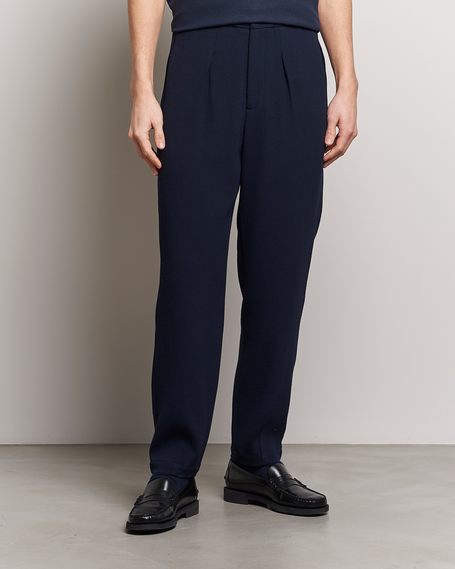 Mies | Vaatteet | Giorgio Armani | Pleated Rib Wool Trousers Navy
