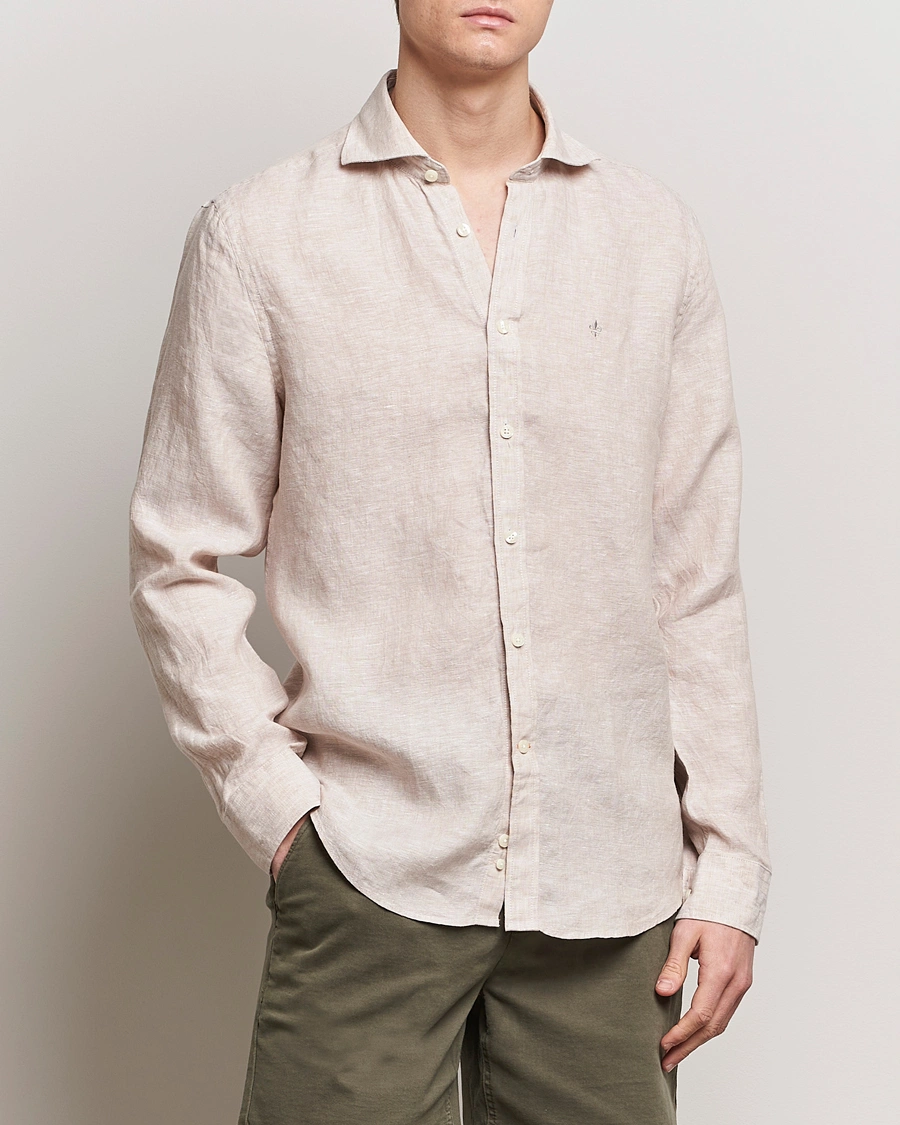 Mies |  | Morris | Slim Fit Linen Cut Away Shirt Khaki