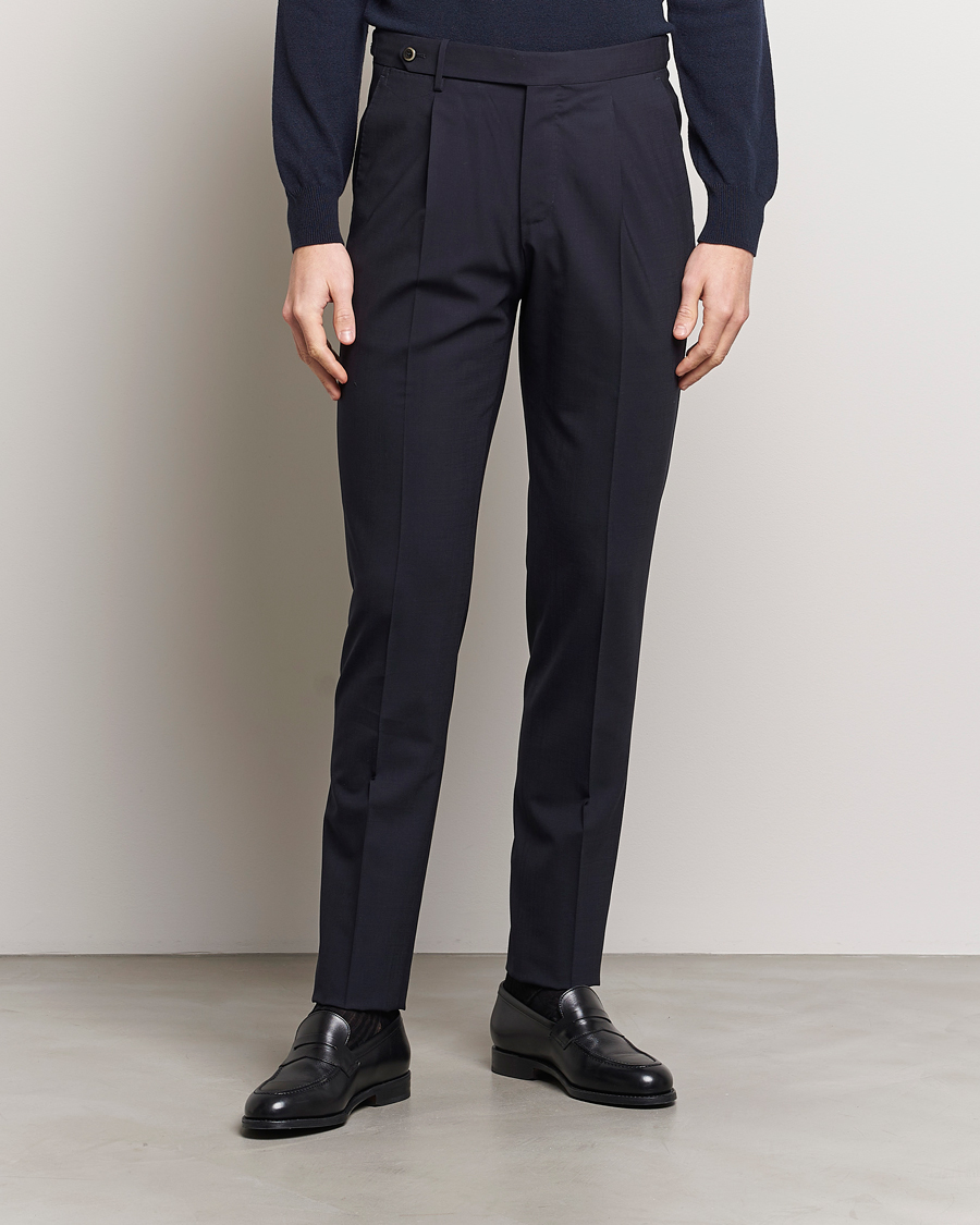 Mies | PT01 | PT01 | Gentleman Fit Wool Stretch Trousers Navy