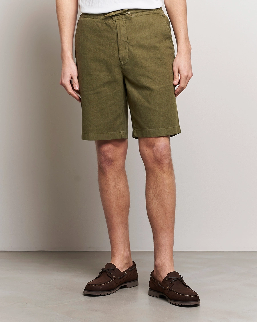 Mies | Barbour | Barbour Lifestyle | Linen/Cotton Drawstring Shorts Military Green