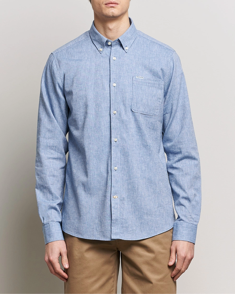 Mies | Kanta-asiakastarjous | Barbour Lifestyle | Nelson Linen/Cotton Button Down Shirt Blue