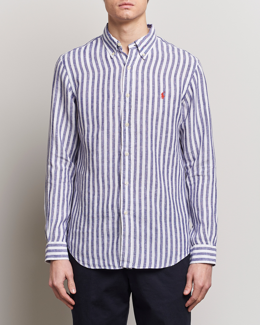 Mies | Pellavapaidat | Polo Ralph Lauren | Custom Fit Striped Linen Shirt Blue/White