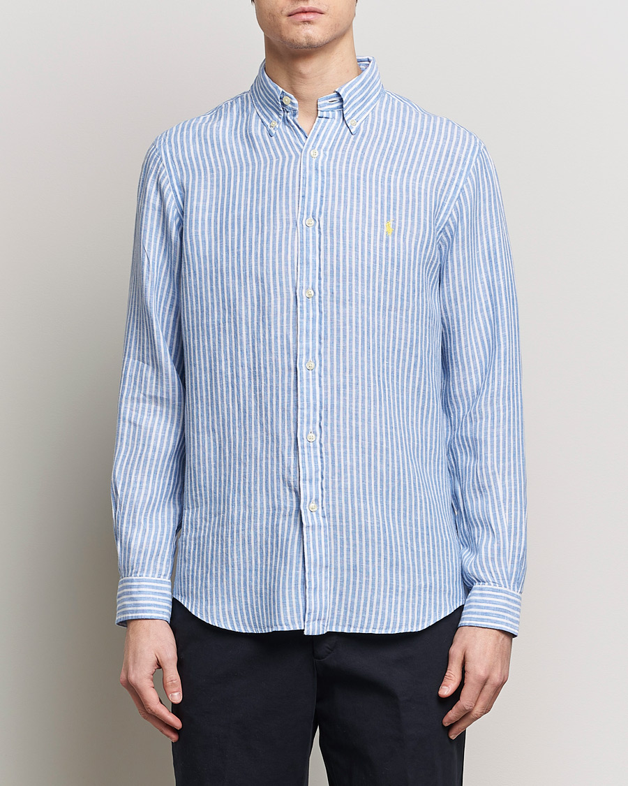 Mies | Pellavapaidat | Polo Ralph Lauren | Custom Fit Striped Linen Shirt Blue/White
