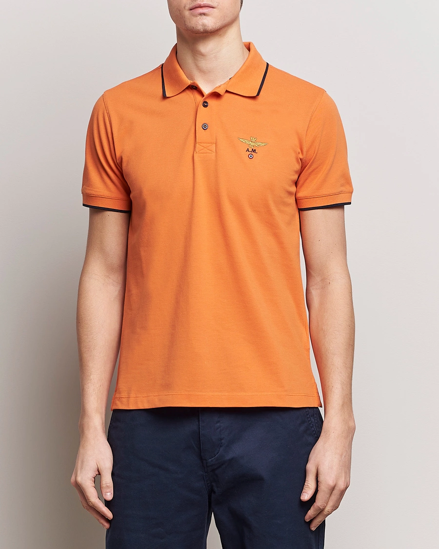 Mies | Lyhythihaiset pikeepaidat | Aeronautica Militare | Garment Dyed Cotton Polo Carrot Orange