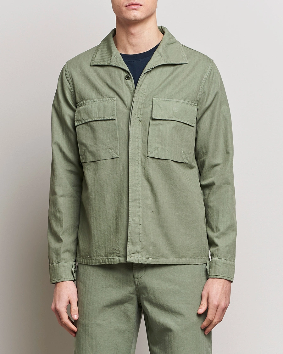 Mies |  | Aspesi | Cotton Herringbone Shirt Jacket Sage