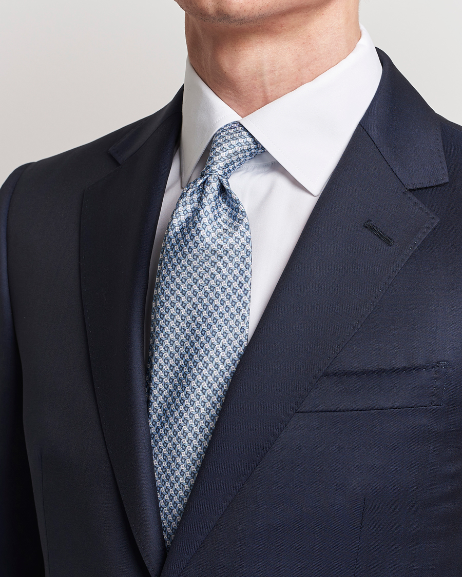 Mies | Luxury Brands | Brioni | Printed Silk Tie Light Blue