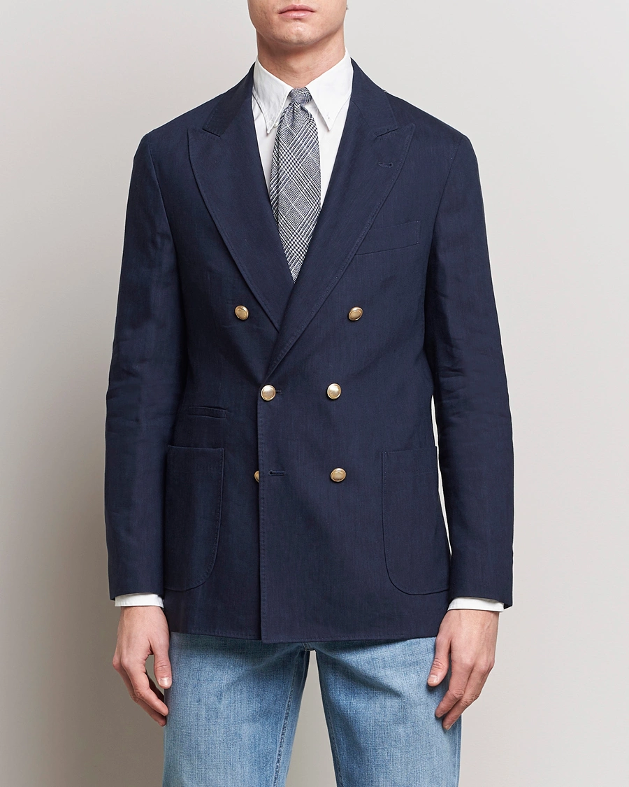 Mies | Vaatteet | Brunello Cucinelli | Double Breasted Wool/Linen Blazer  Navy