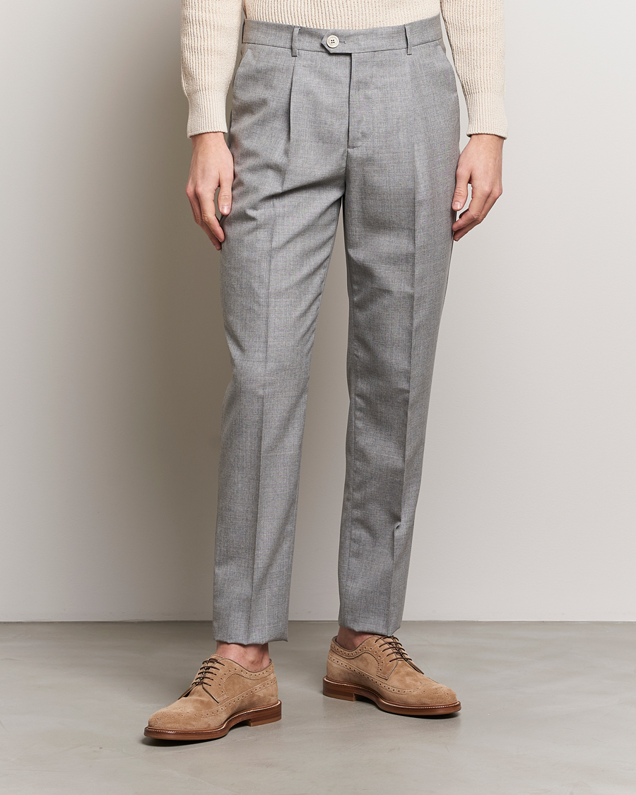 Mies | Formal Wear | Brunello Cucinelli | Pleated Wool Trousers Light Grey
