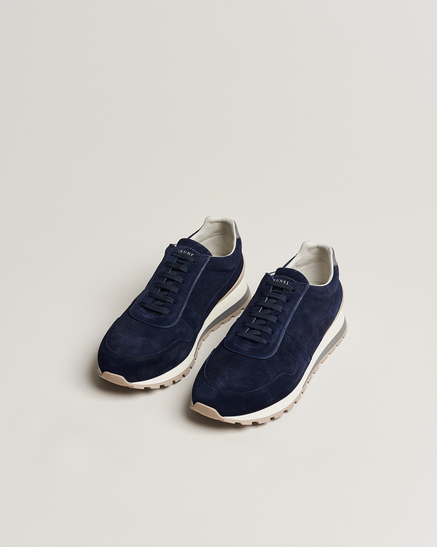 Mies | Kengät | Brunello Cucinelli | Perforated Running Sneakers Navy Suede
